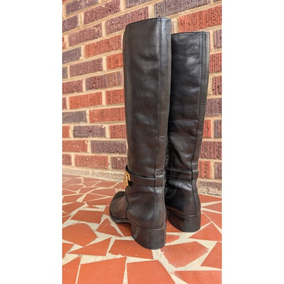 Michael Kors Hamilton Riding Knee High Boots w/Gold MK Logo Charm -Black- 8M - Picture 5 of 10